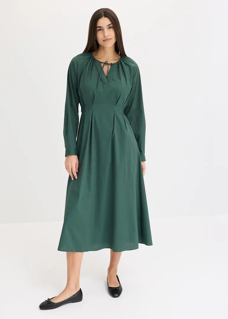 Bonprix Elegantes Maxikleid Aus Popeline - Grün - Damen