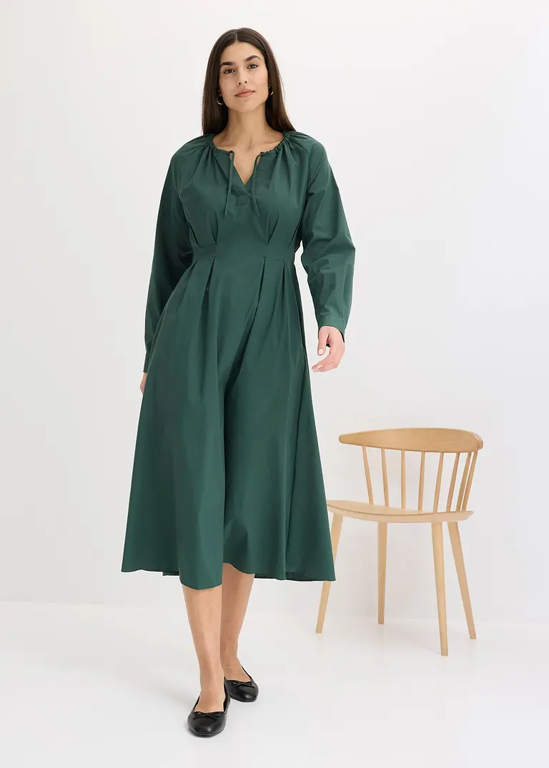 Bonprix Elegantes Maxikleid Aus Popeline - Grün - Damen