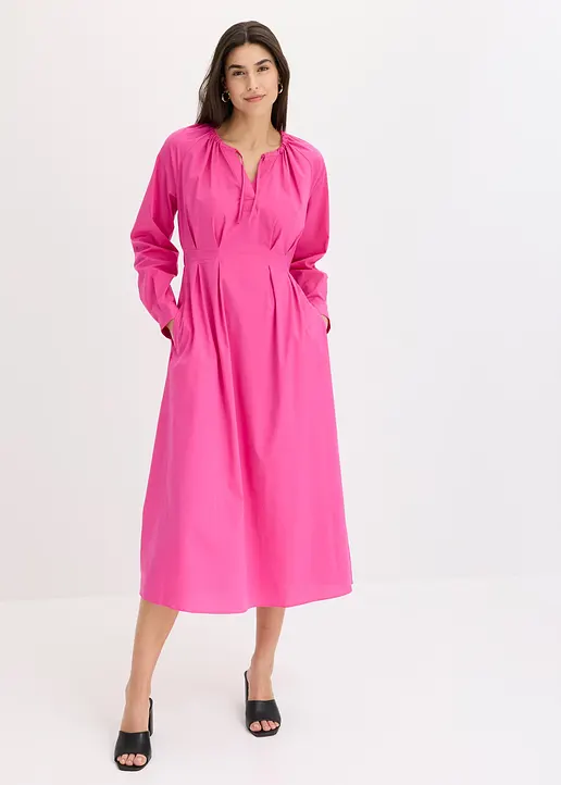 Bonprix Elegantes Maxikleid Aus Popeline - Pink - Damen