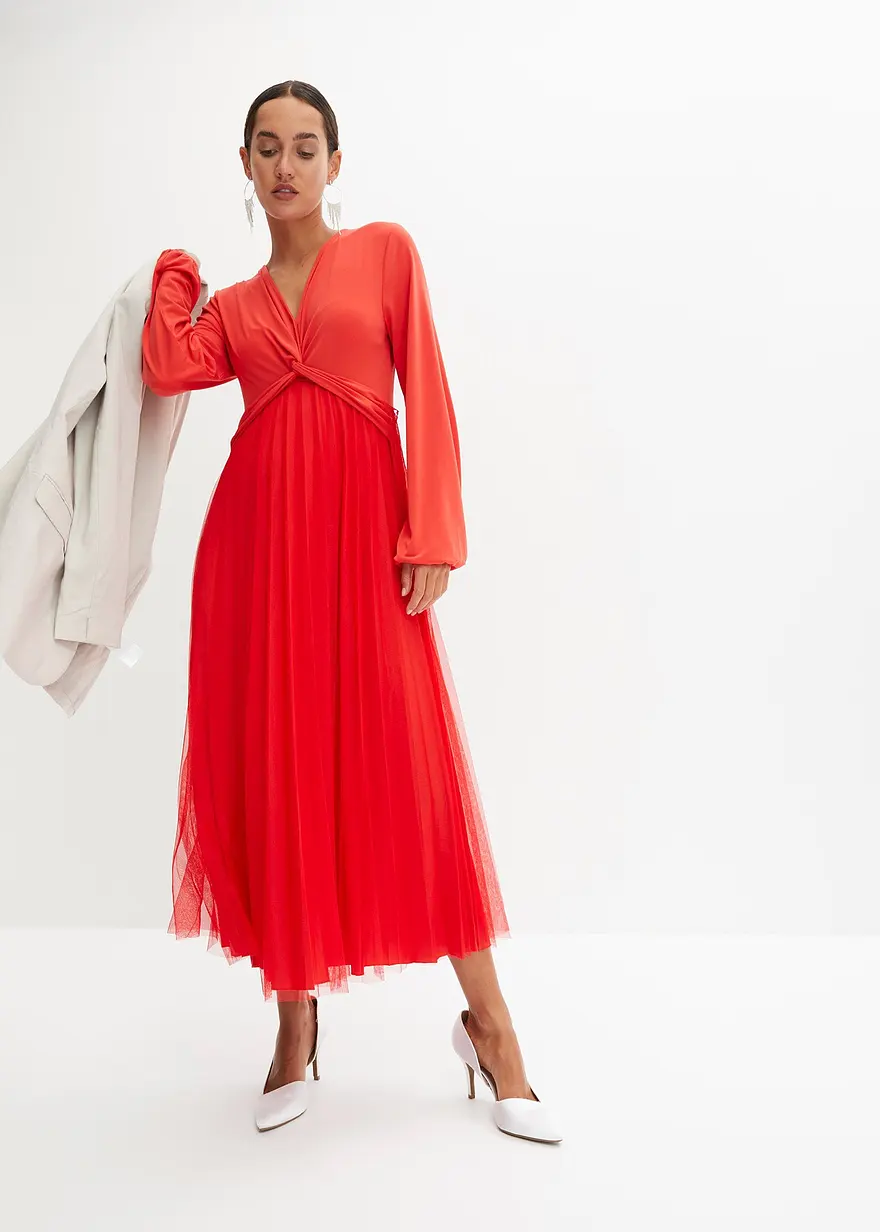 Bonprix Elegantes Maxikleid Mit Fließendem Plissee - Rot