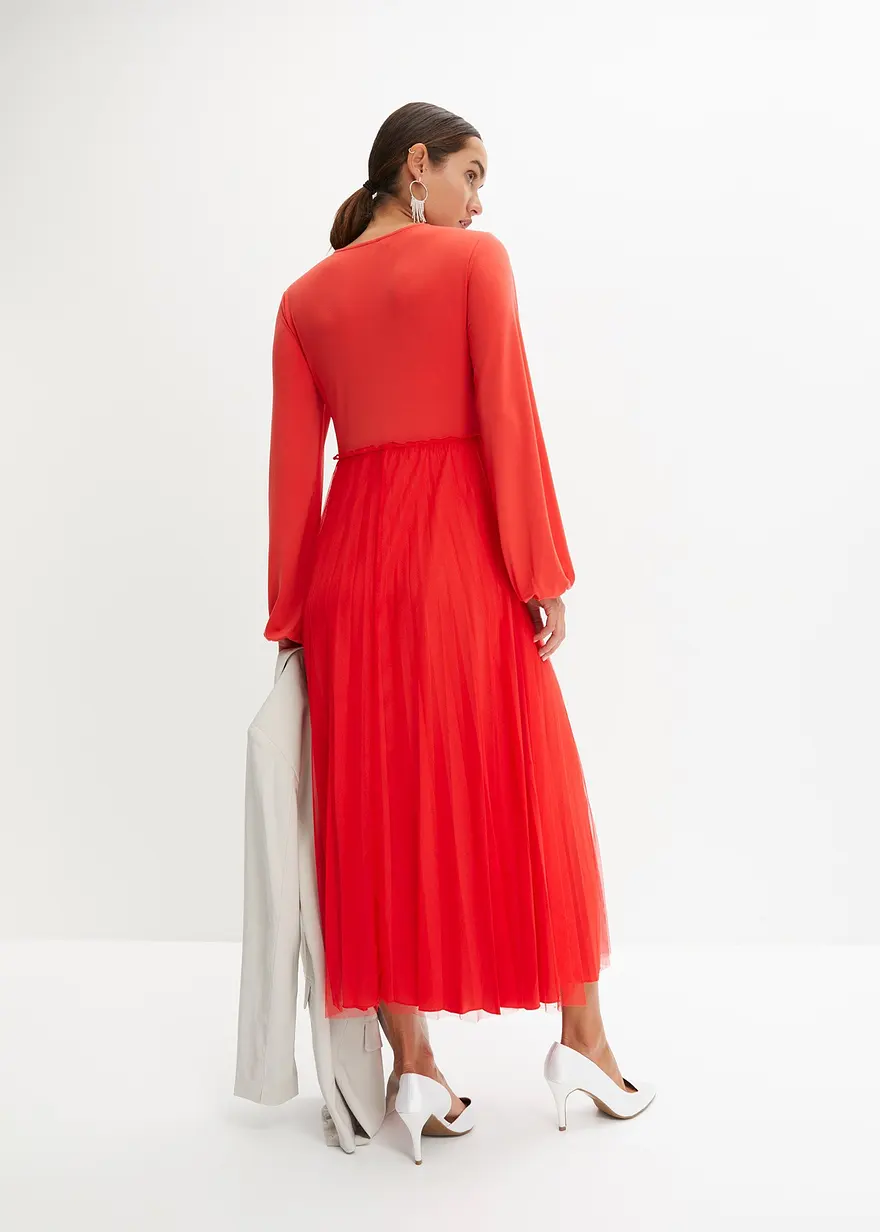 Bonprix Elegantes Maxikleid Mit Fließendem Plissee - Rot