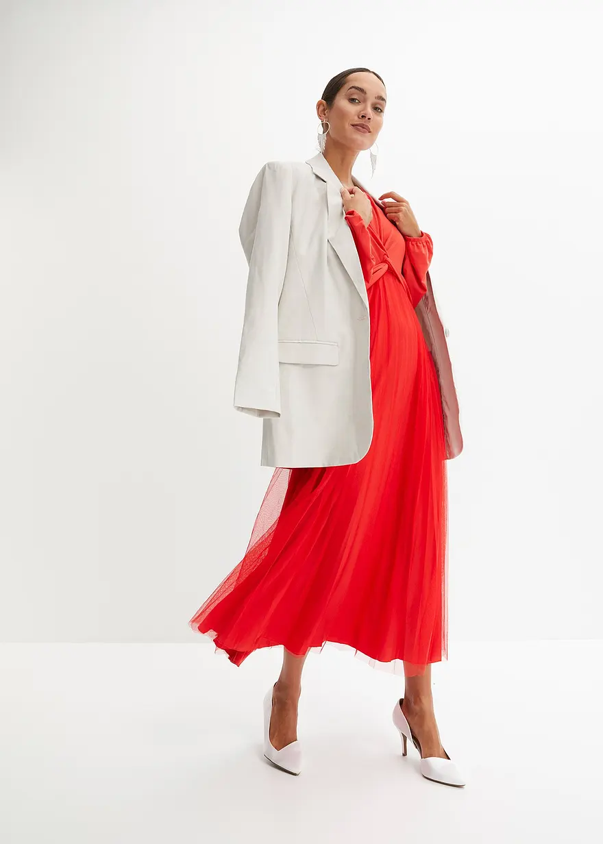 Bonprix Elegantes Maxikleid Mit Fließendem Plissee - Rot