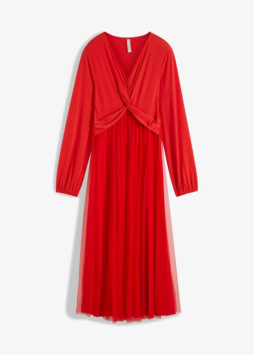 bonprix Elegantes Maxikleid mit fließendem Plissee - rot