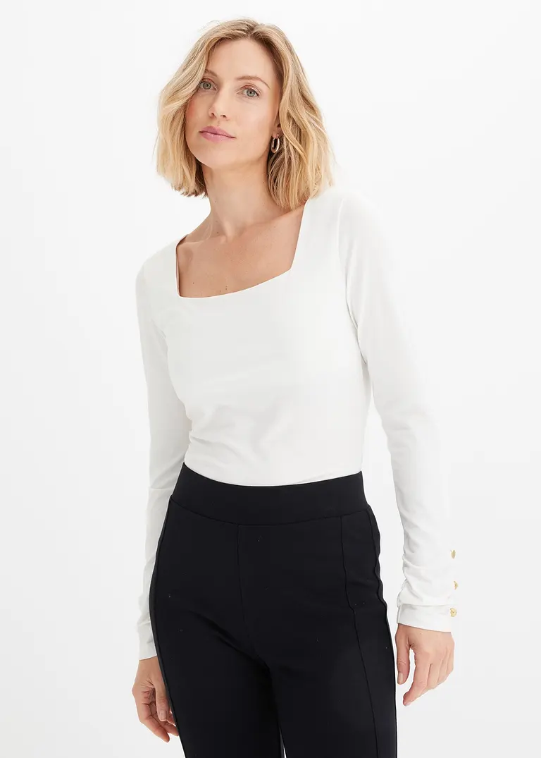 Bonprix Elegantes Shirt Mit Caree-Ausschnitt - Weiß - Damen