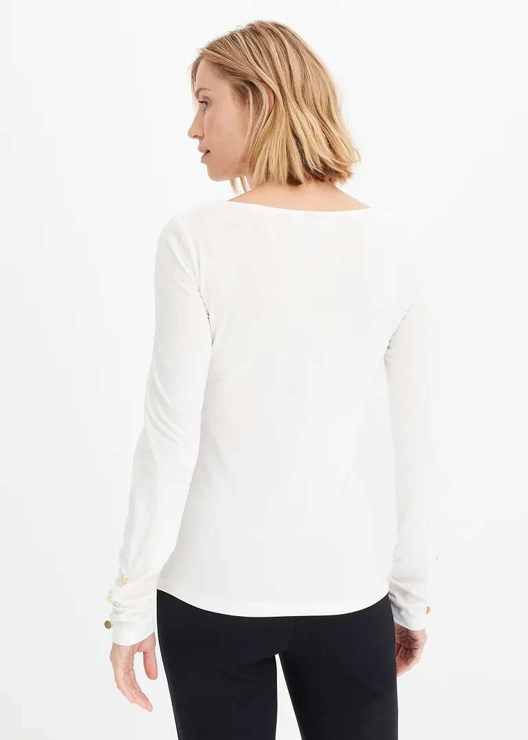 Bonprix Elegantes Shirt Mit Caree-Ausschnitt - Weiß - Damen