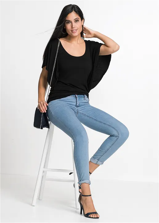 Bonprix Elegantes Shirt Mit Fledermausärmeln Und Rundhalsausschnitt