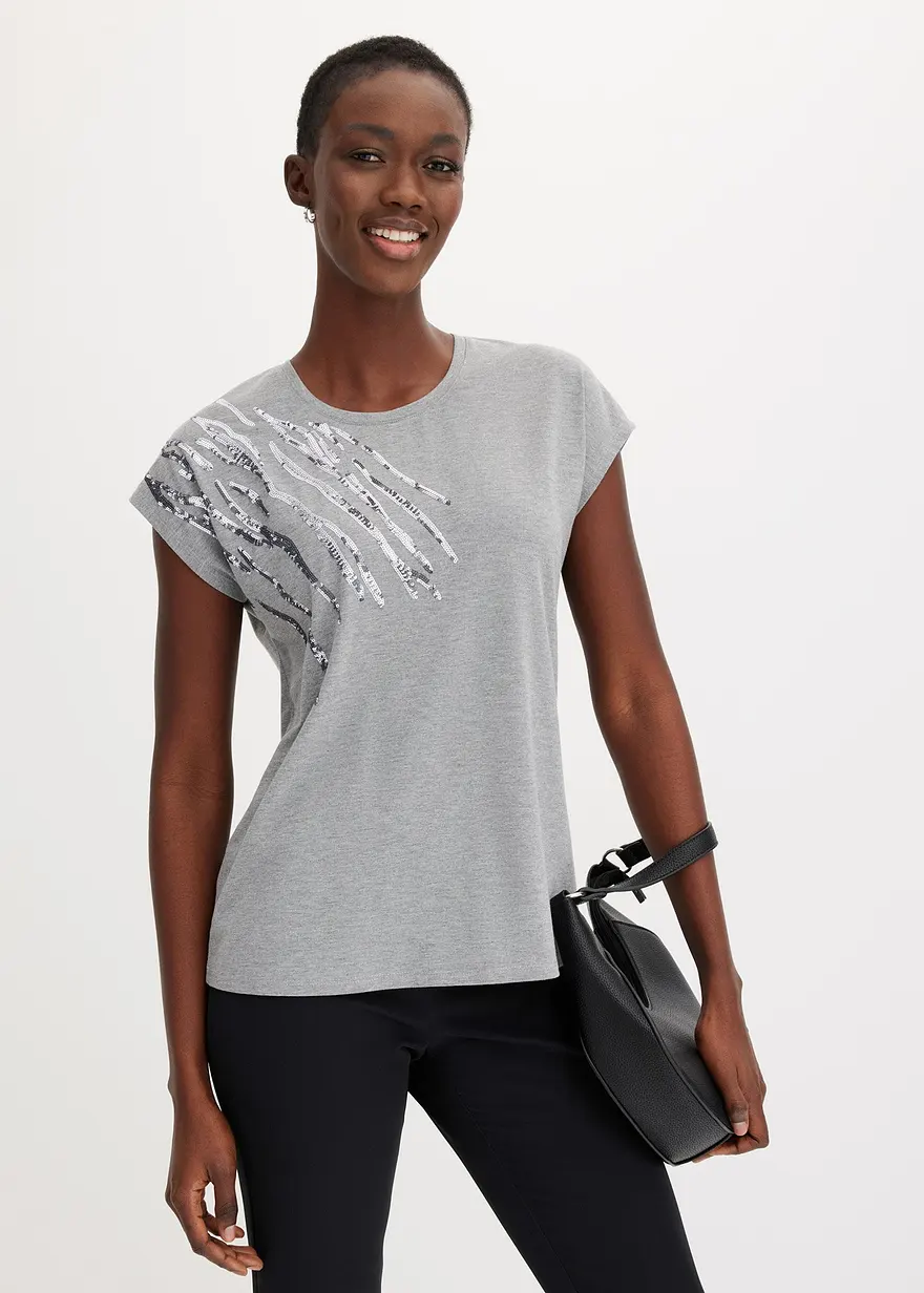 Bonprix Elegantes Shirt Mit Glänzenden Pailetten - Grau - Damen