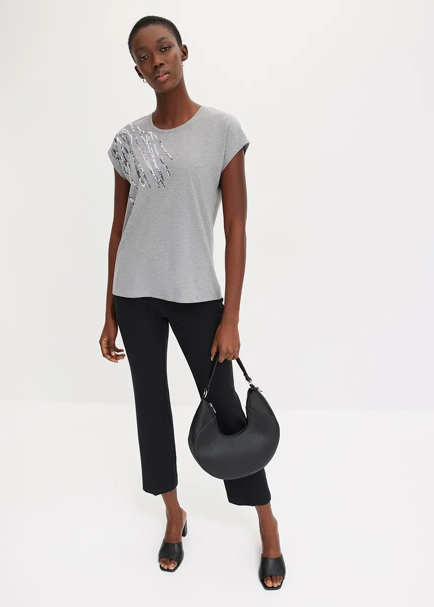 Bonprix Elegantes Shirt Mit Glänzenden Pailetten - Grau - Damen