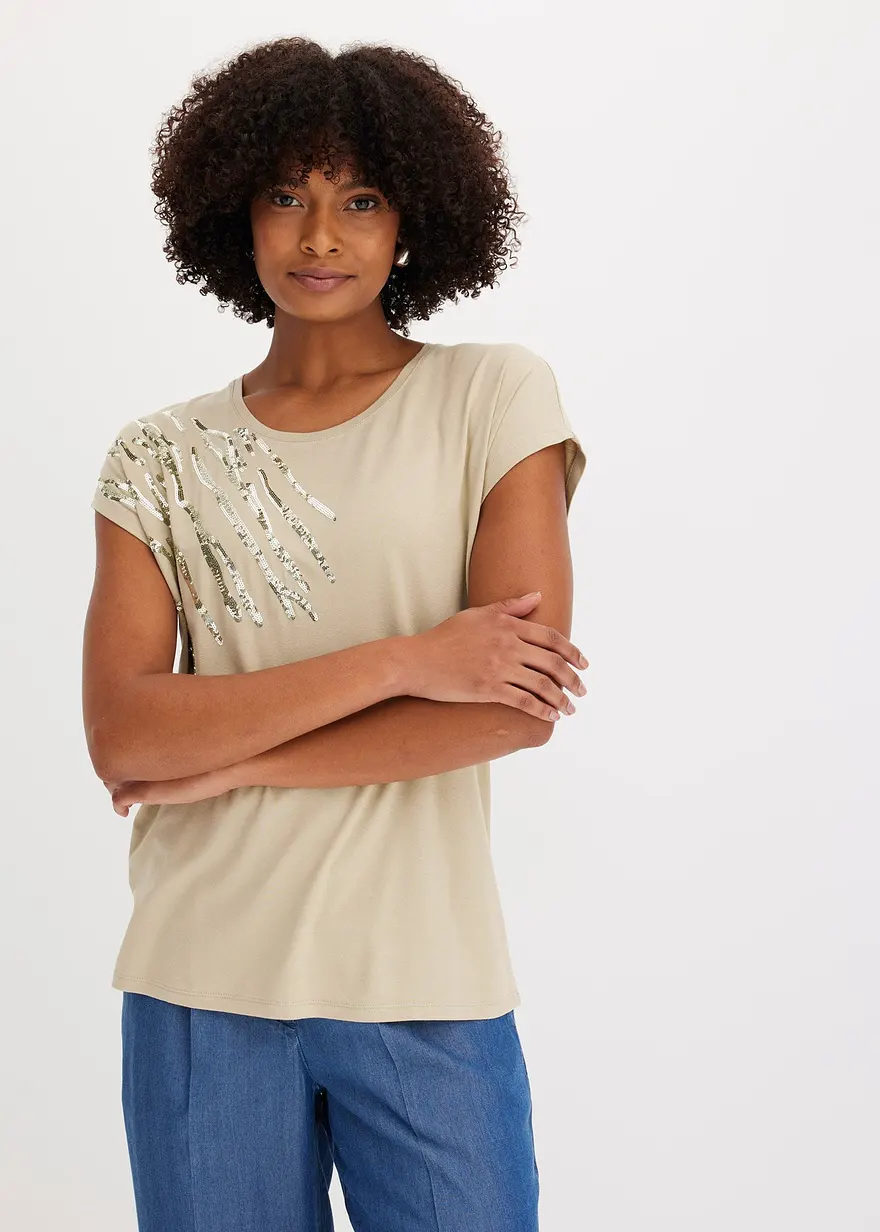 Bonprix Elegantes Shirt Mit Glänzenden Pailetten - Grün - Damen
