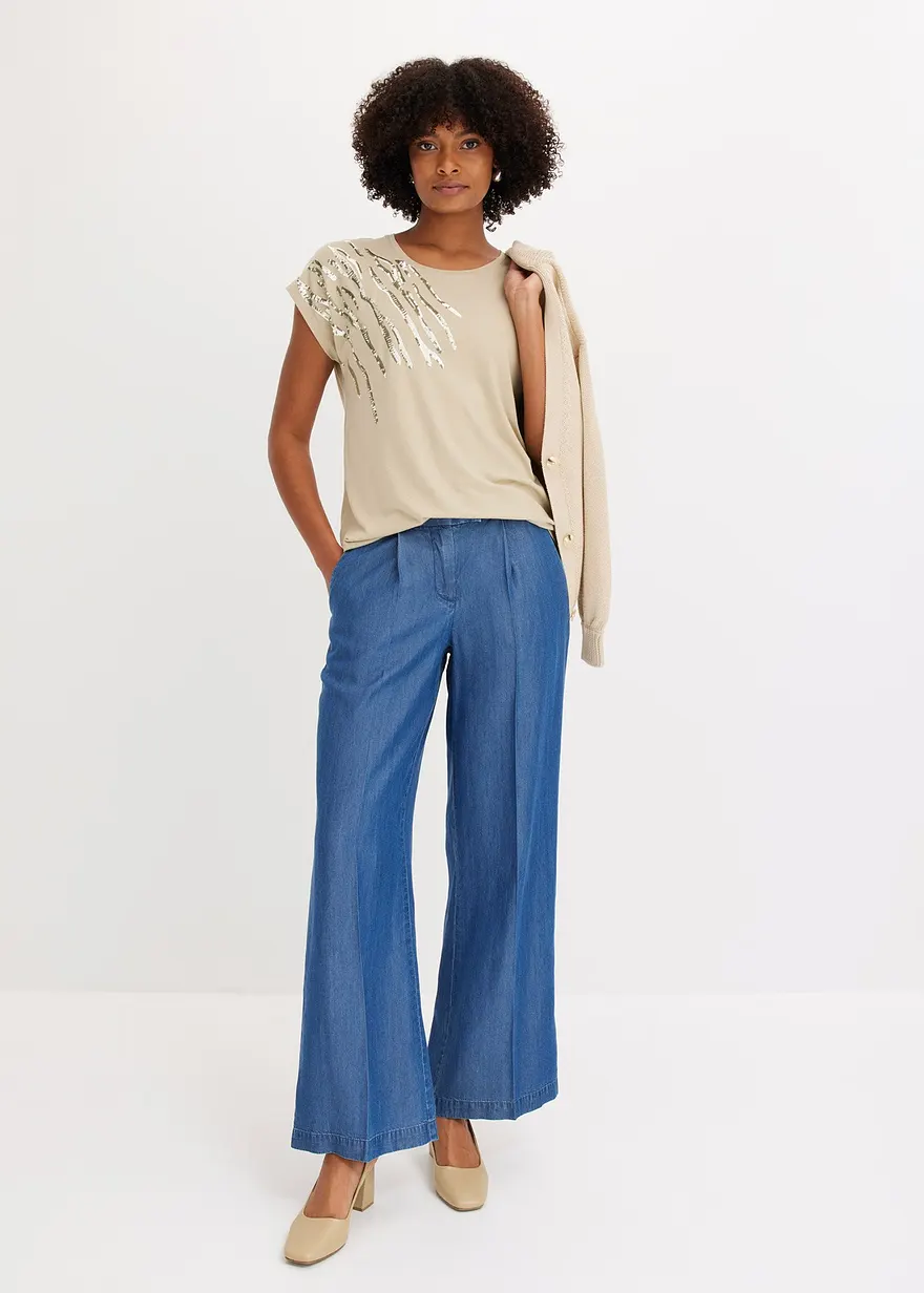 Bonprix Elegantes Shirt Mit Glänzenden Pailetten - Grün - Damen