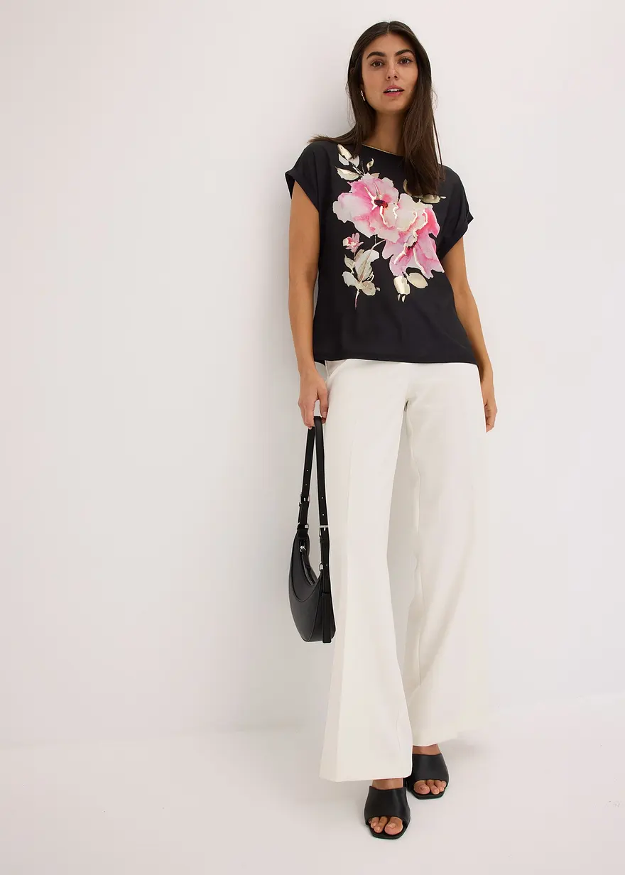 Bonprix Elegantes Shirt Mit Satineinsatz - Schwarz - Damen