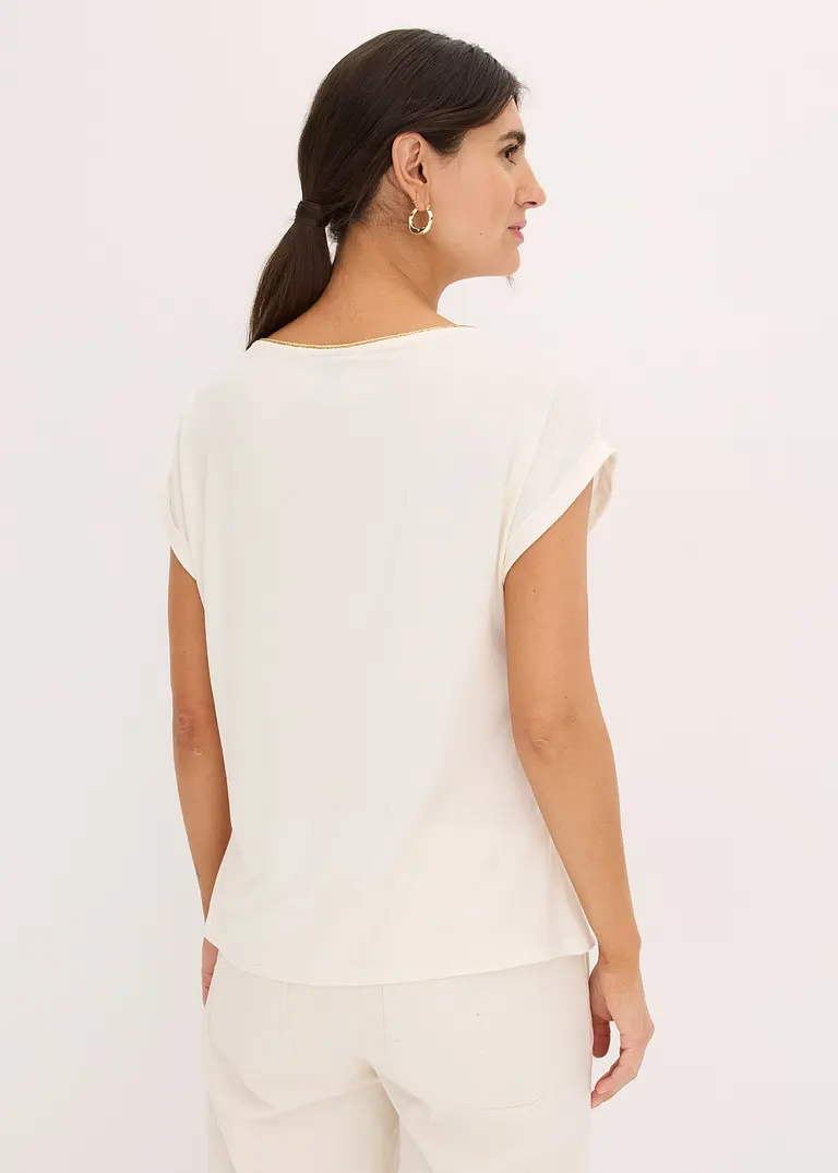 Bonprix Elegantes Shirt Mit Satineinsatz - Weiß - Damen