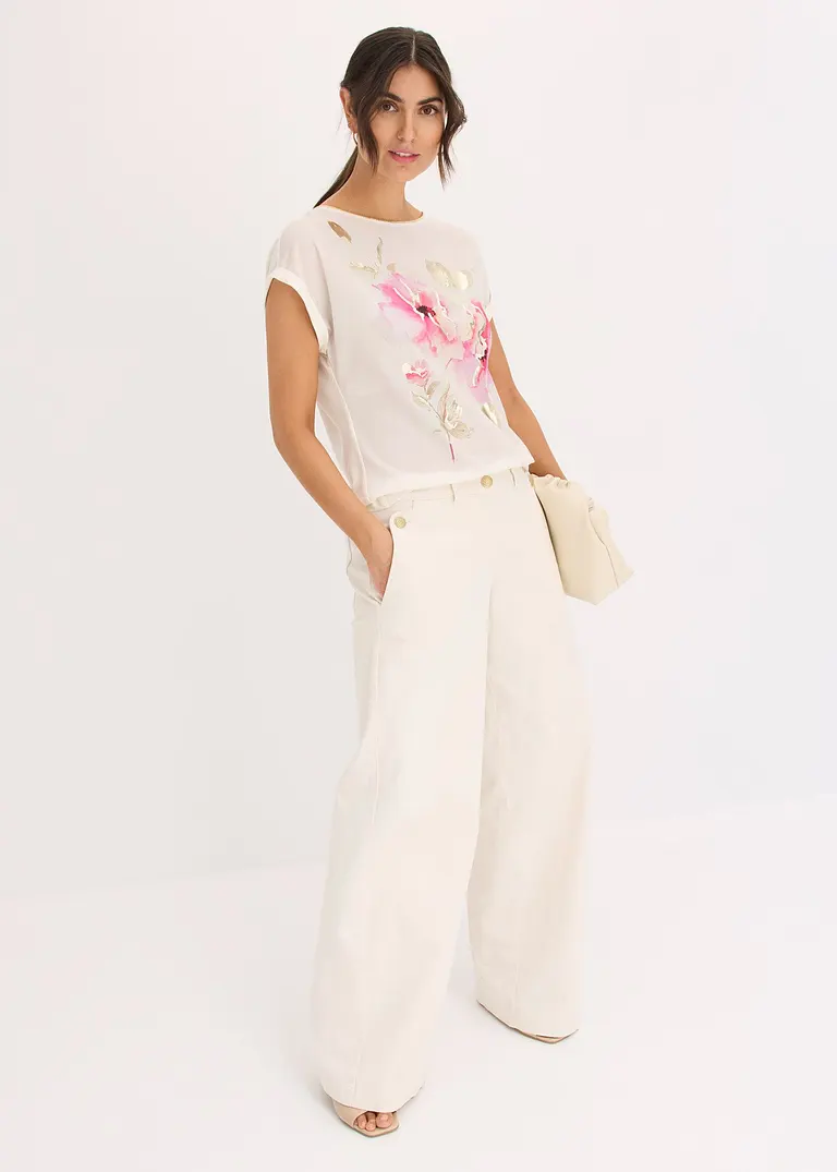 Bonprix Elegantes Shirt Mit Satineinsatz - Weiß - Damen