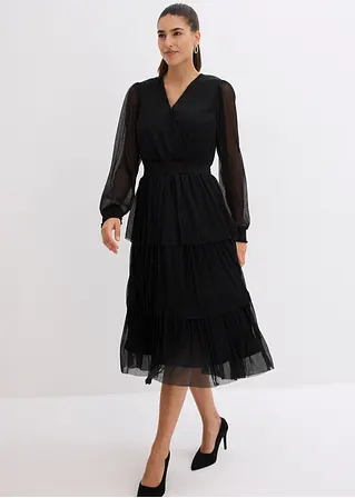 Bonprix Elegantes Shirtkleid Mit Lurex - Schwarz - Damen
