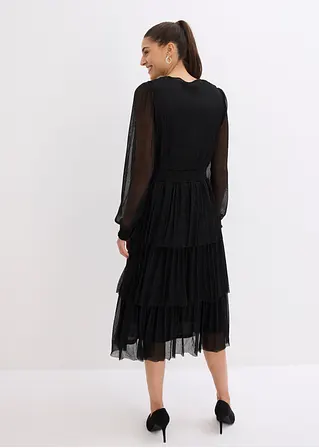 Bonprix Elegantes Shirtkleid Mit Lurex - Schwarz - Damen