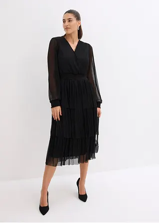 Bonprix Elegantes Shirtkleid Mit Lurex - Schwarz - Damen