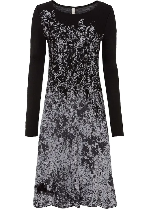 bonprix Elegantes Strickkleid mit ausgestelltem Rock - schwarz
