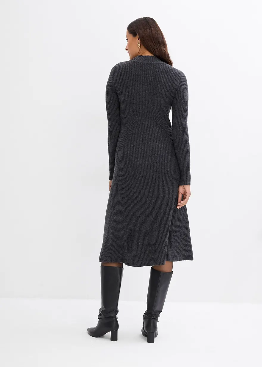 Bonprix Elegantes Strickkleid Mit Stehkragen - Grau - Damen