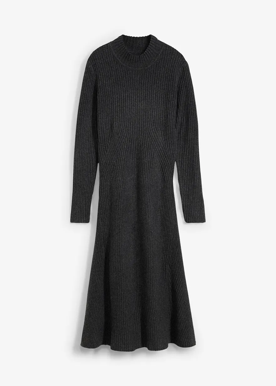 bonprix elegantes Strickkleid mit Stehkragen - grau - Damen