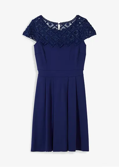 bonprix Elegantes und ausgestelltes Etui-Kleid mit bezauberndem Häkel-Einsatz im Oberteil