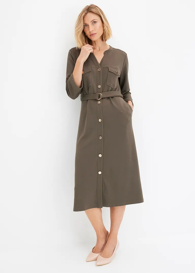Bonprix Elegantes Und Bequemes Jersey-Hemdblusenkleid - Grün