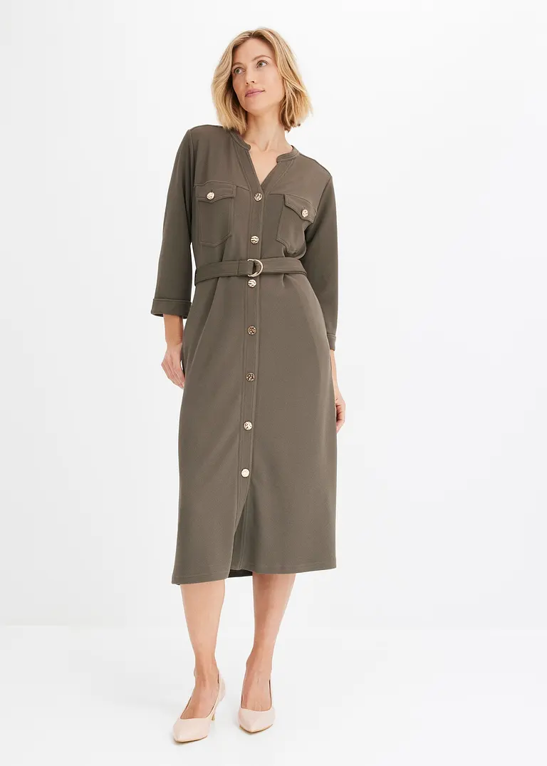 Bonprix Elegantes Und Bequemes Jersey-Hemdblusenkleid - Grün