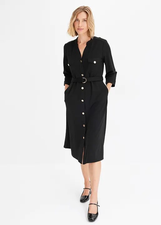 Bonprix Elegantes Und Bequemes Jersey-Hemdblusenkleid - Schwarz