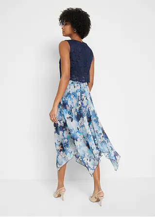 Bonprix Elegantes Zipfelkleid Aus Feinem Chiffon In Midi-Länge Mit Spitze Im Oberteil