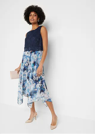 Bonprix Elegantes Zipfelkleid Aus Feinem Chiffon In Midi-Länge Mit Spitze Im Oberteil