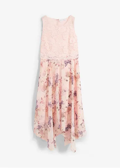 bonprix Elegantes Zipfelkleid aus feinem Chiffon in Midi-Länge mit Spitze im Oberteil