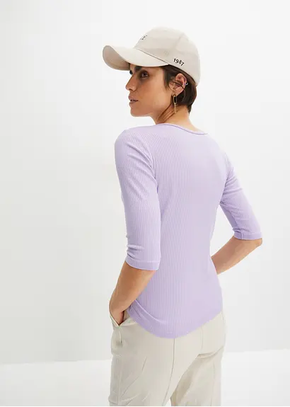 Bonprix Eng Anliegendes Shirt Mit Ausschnitt-Detail Halbarm - Lila
