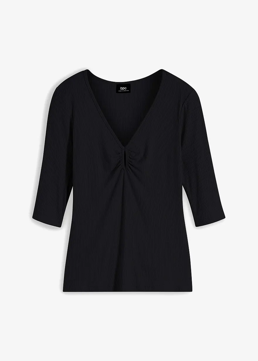 bonprix Eng anliegendes Shirt mit Ausschnitt-Detail halbarm - schwarz