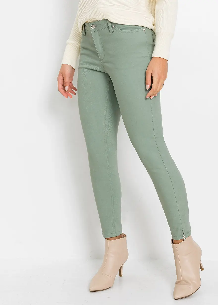 Bonprix Enganliegende Stretchhose Mit Zippern Am Saum - Grün