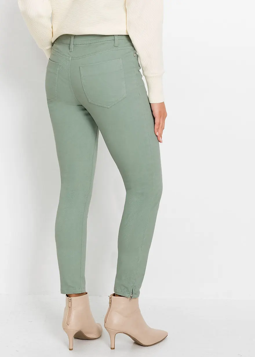 Bonprix Enganliegende Stretchhose Mit Zippern Am Saum - Grün