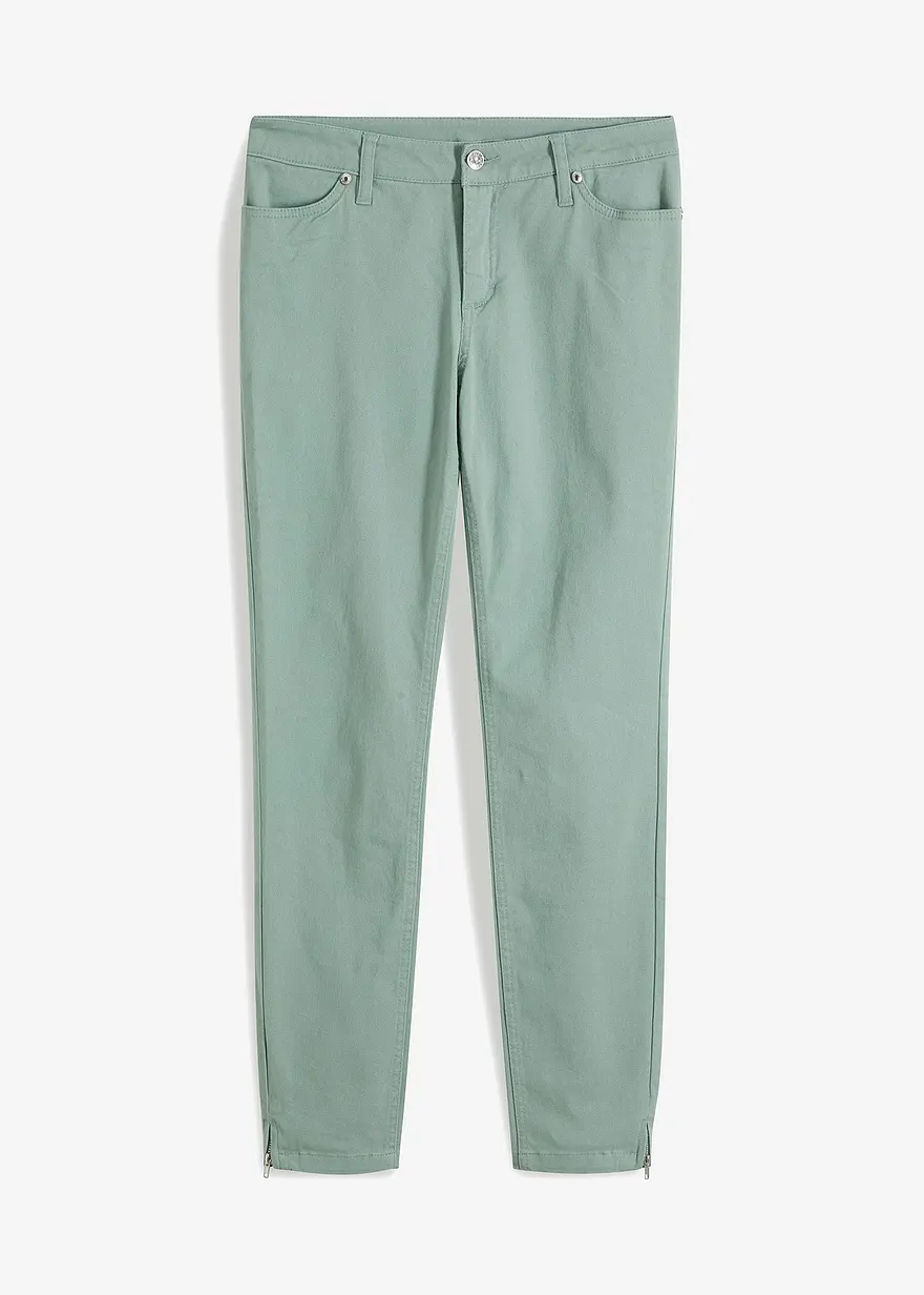 bonprix Enganliegende Stretchhose mit Zippern am Saum - grün