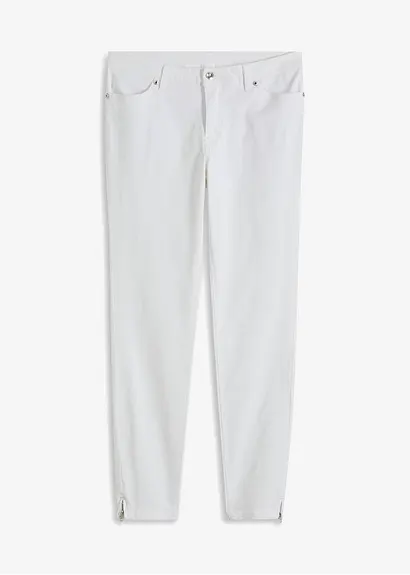 bonprix Enganliegende Stretchhose mit Zippern am Saum - weiß