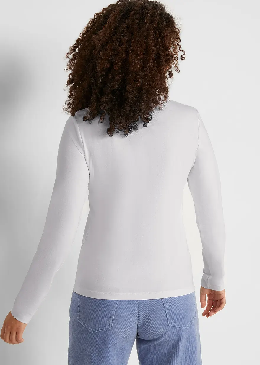 Bonprix Enganliegendes Langarmshirt Mit Rundhalsausschnitt - Weiß+schwarz