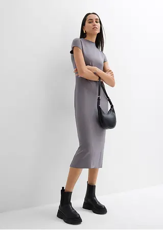 Bonprix Enganliegendes Midikleid Mit Kurzen Ärmeln - Grau