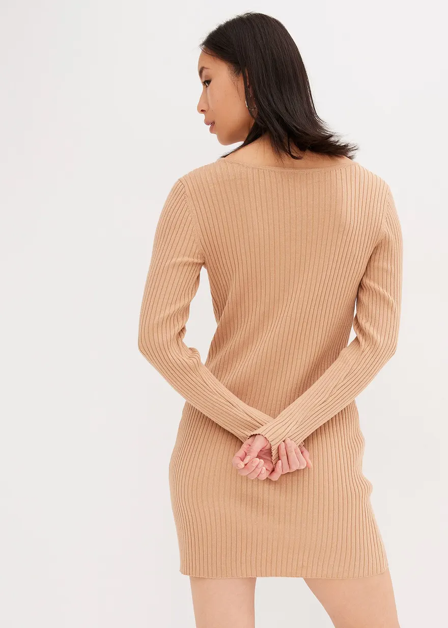 Bonprix Enges Strickkleid Mit V-Ausschnitt - Beige - Damen