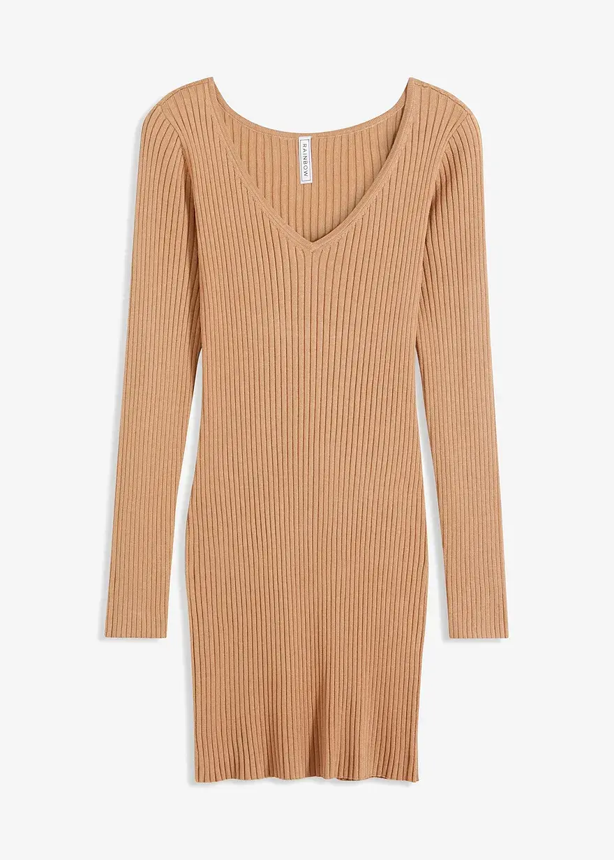 bonprix Enges Strickkleid mit V-Ausschnitt - beige - Damen