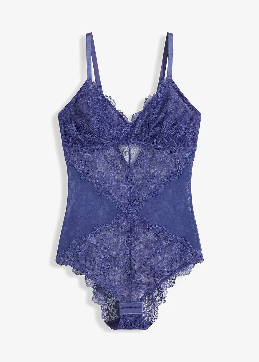 bonprix Entzückender Body aus Spitze und Mesh - blau - Damen