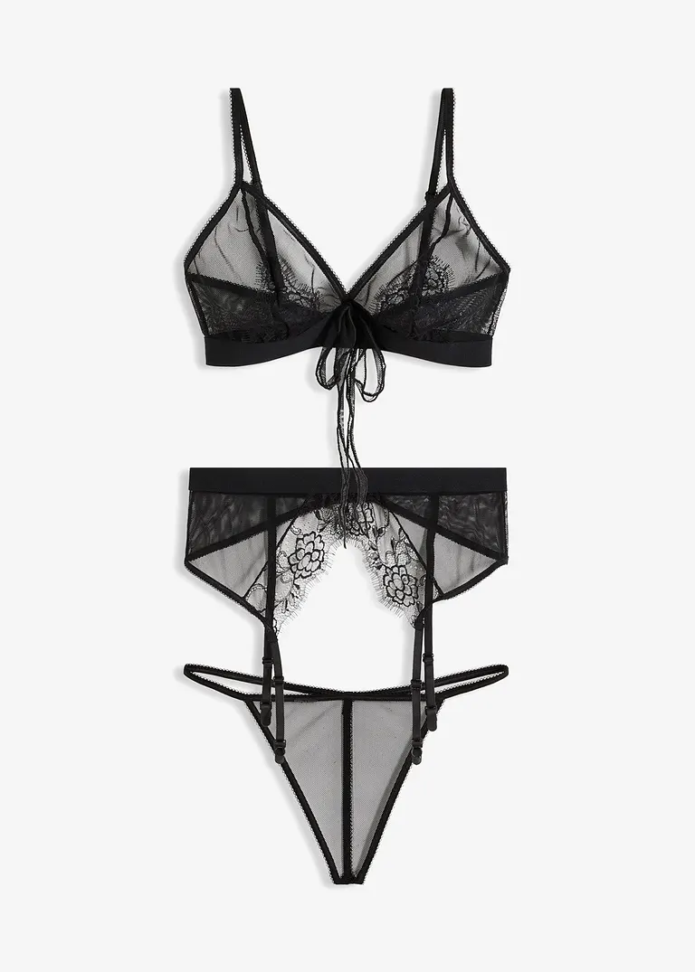 bonprix Erotisches Set in sexy halbtransparenter Optik - schwarz - Damen