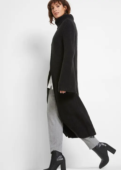 Bonprix Extravaganter Long-Pullover Mit Tragevariante - Schwarz