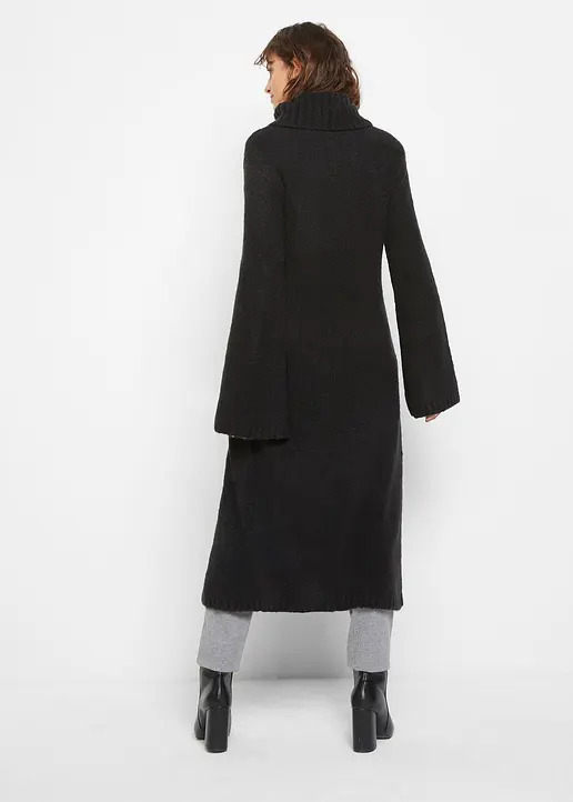 Bonprix Extravaganter Long-Pullover Mit Tragevariante - Schwarz