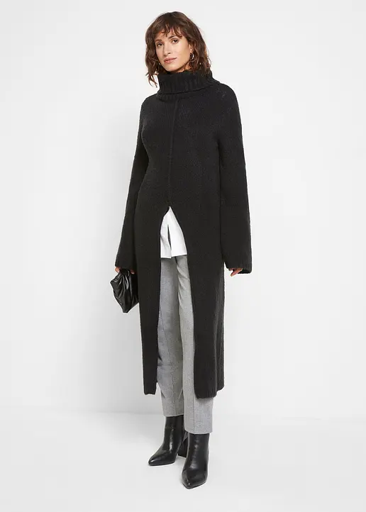 Bonprix Extravaganter Long-Pullover Mit Tragevariante - Schwarz