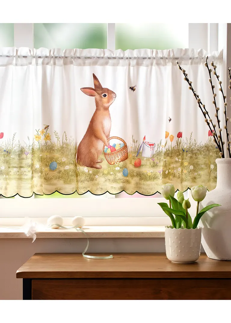 Bonprix Farbenfrohe Küchengardine Mit Osterhase Und Bunter Blumenwiese