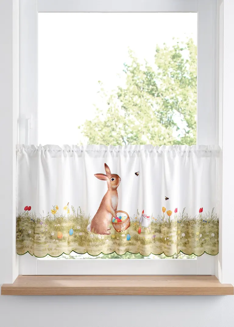 bonprix Farbenfrohe Küchengardine mit Osterhase und bunter Blumenwiese
