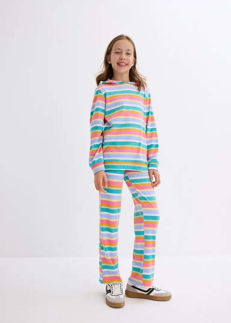 Bonprix Farbenfroher 2-tgl Kinderanzug Mit Kaputze Aus Flauschiger Rippware