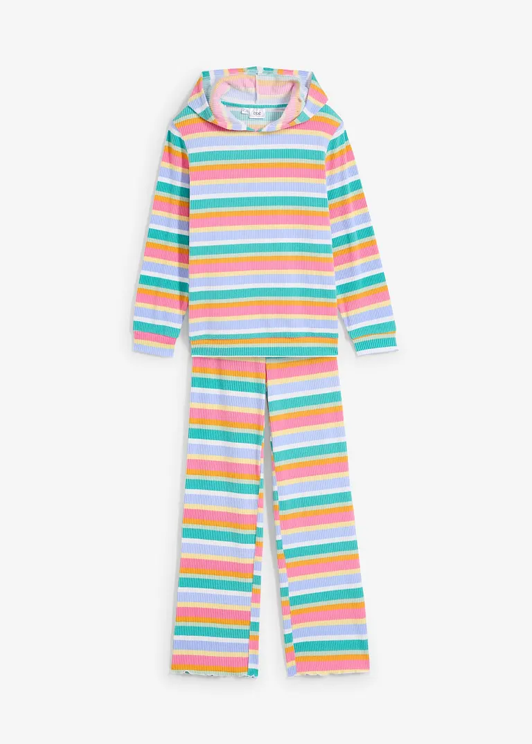bonprix Farbenfroher 2-tgl Kinderanzug mit Kaputze aus flauschiger Rippware