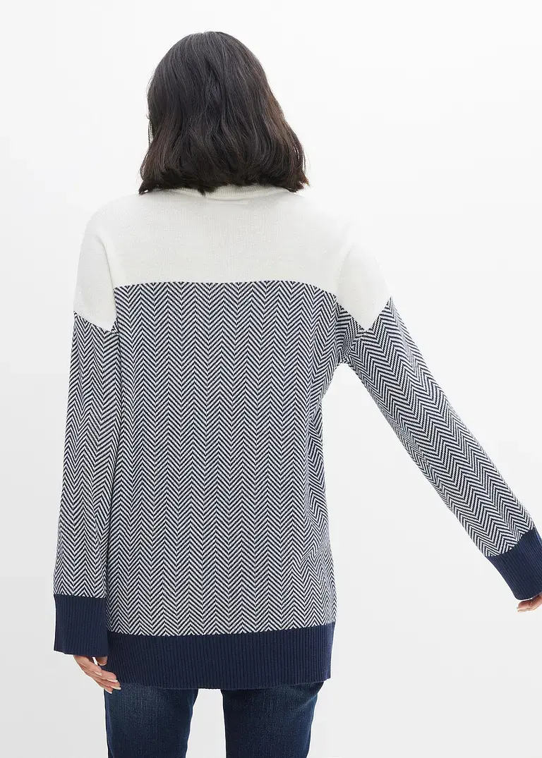 Bonprix Farblich Abgesetzter Strick-Pullover - Weiß - Damen